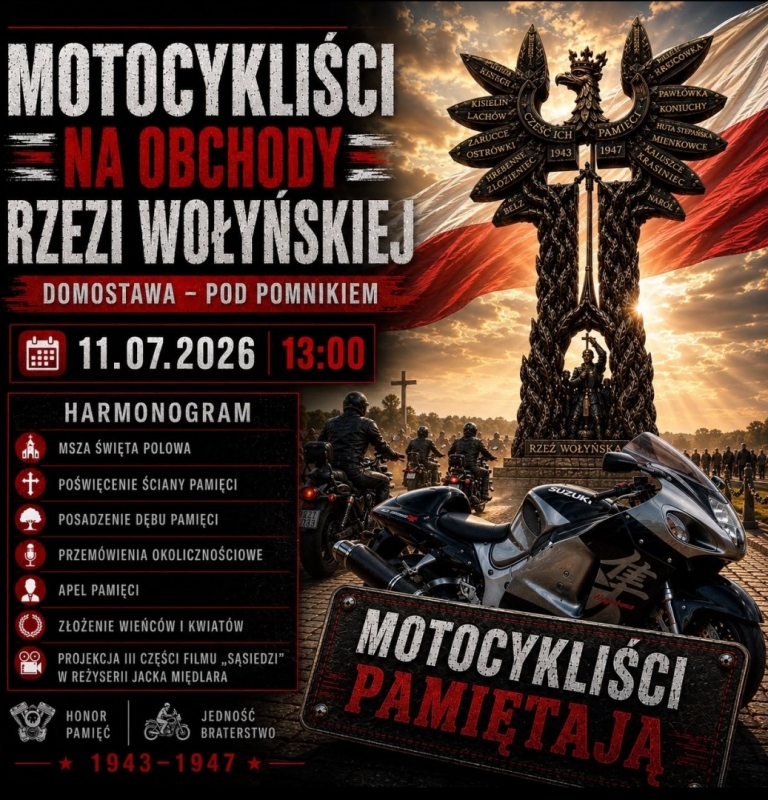 Motocykliści na Obchody Rzezi Wołyńskiej 2026
